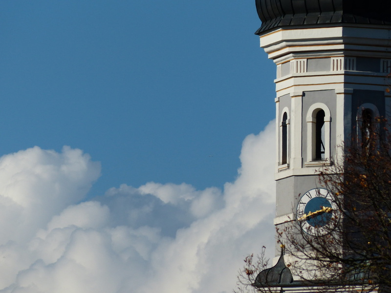 low angle view, day, nature, building, clouds, Holy Trinity Church, building exterior, cloud - sky, white, built structure, cloud mountains, blue, religion