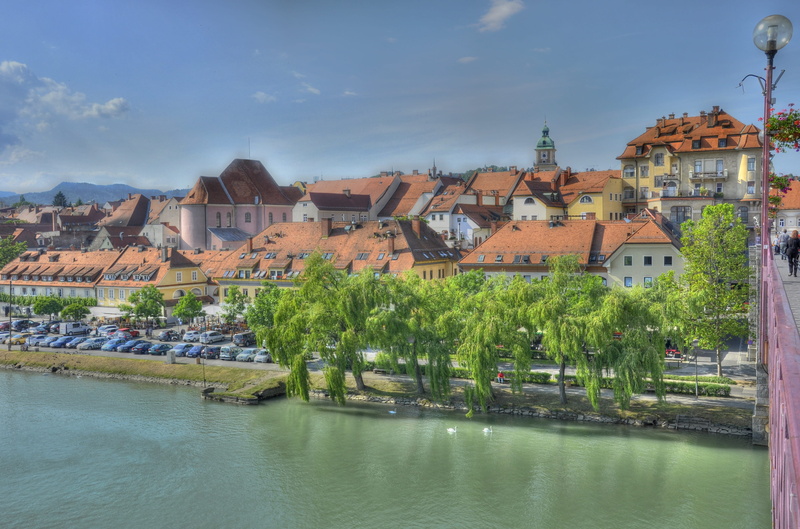 townscape, architecture, 4K, town, old town, house, built structure, waterfront, building, Slovenia, water, outdoors, sky, nature, bridge, Bridge, river