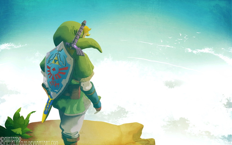 artwork, shield, Link, games, 720P, swords, video, art, zelda, legend, skyward, hd, sword, skyscapes, Clouds