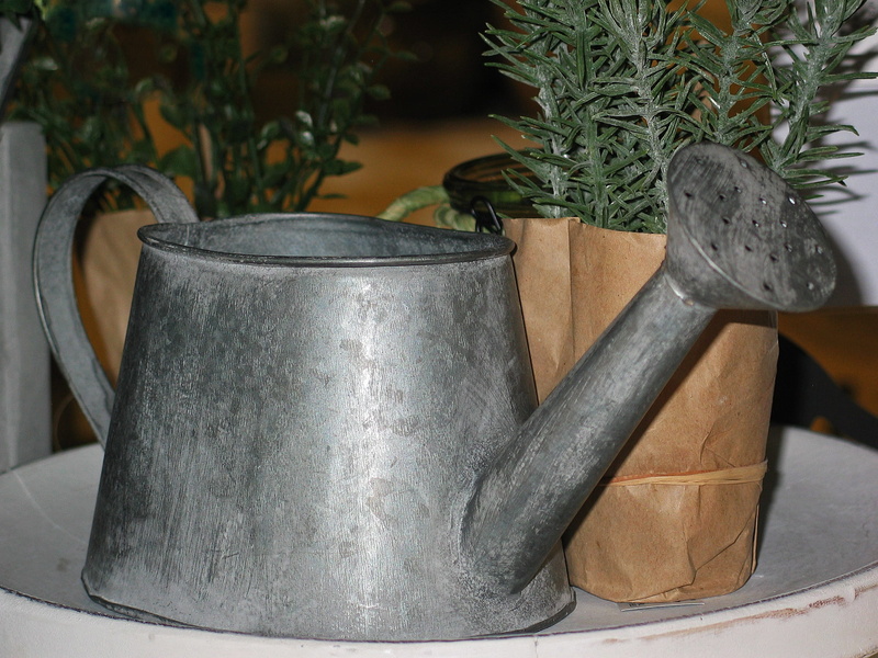 wood - material, flower pot, silver colored, gardening, close-up, rosemary, kitchen utensil, garden decoration, plant part, plant, watering can, terrace