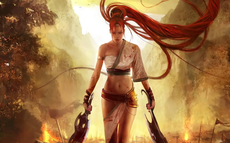 heavenly, one person, skill, clothing, poster, lifestyles, nature, 1080P, women, adult, outdoors, front view, day, sward, standing, holding, sword, protection