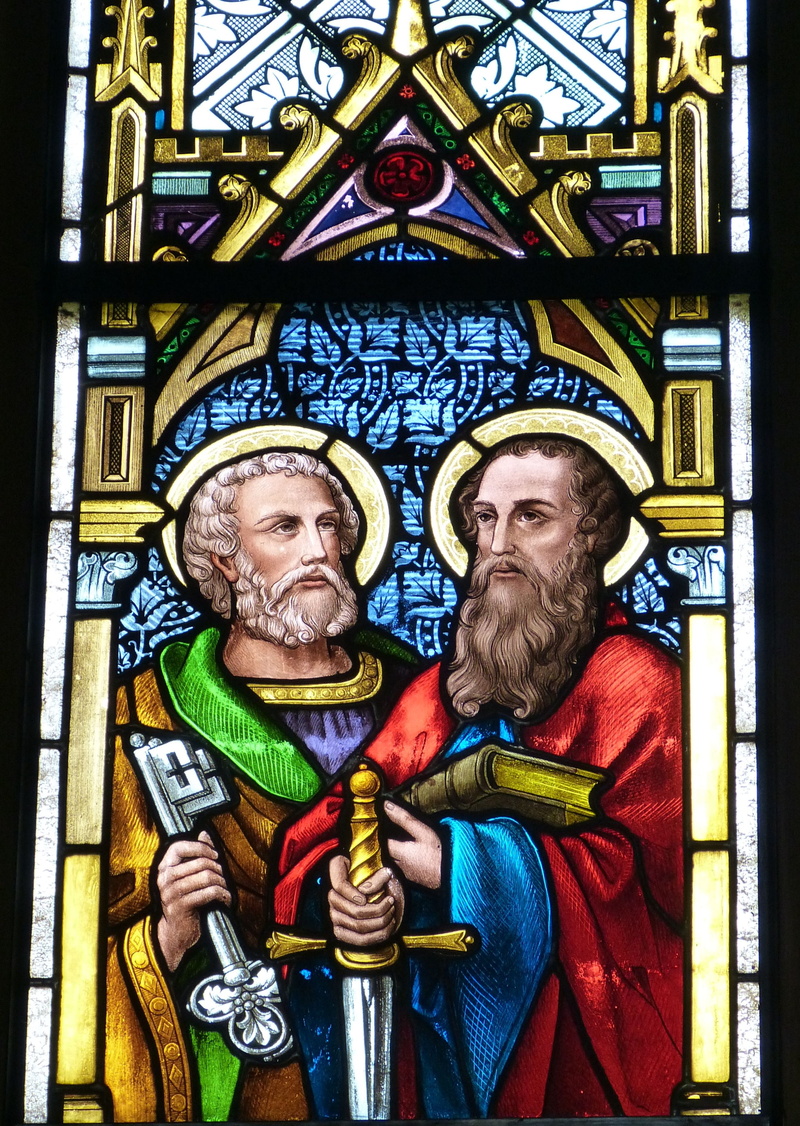 multi colored, place of worship, bible, adult, male likeness, human representation, architecture, two, gospel, decor, wall, spirituality, apostle, 2K