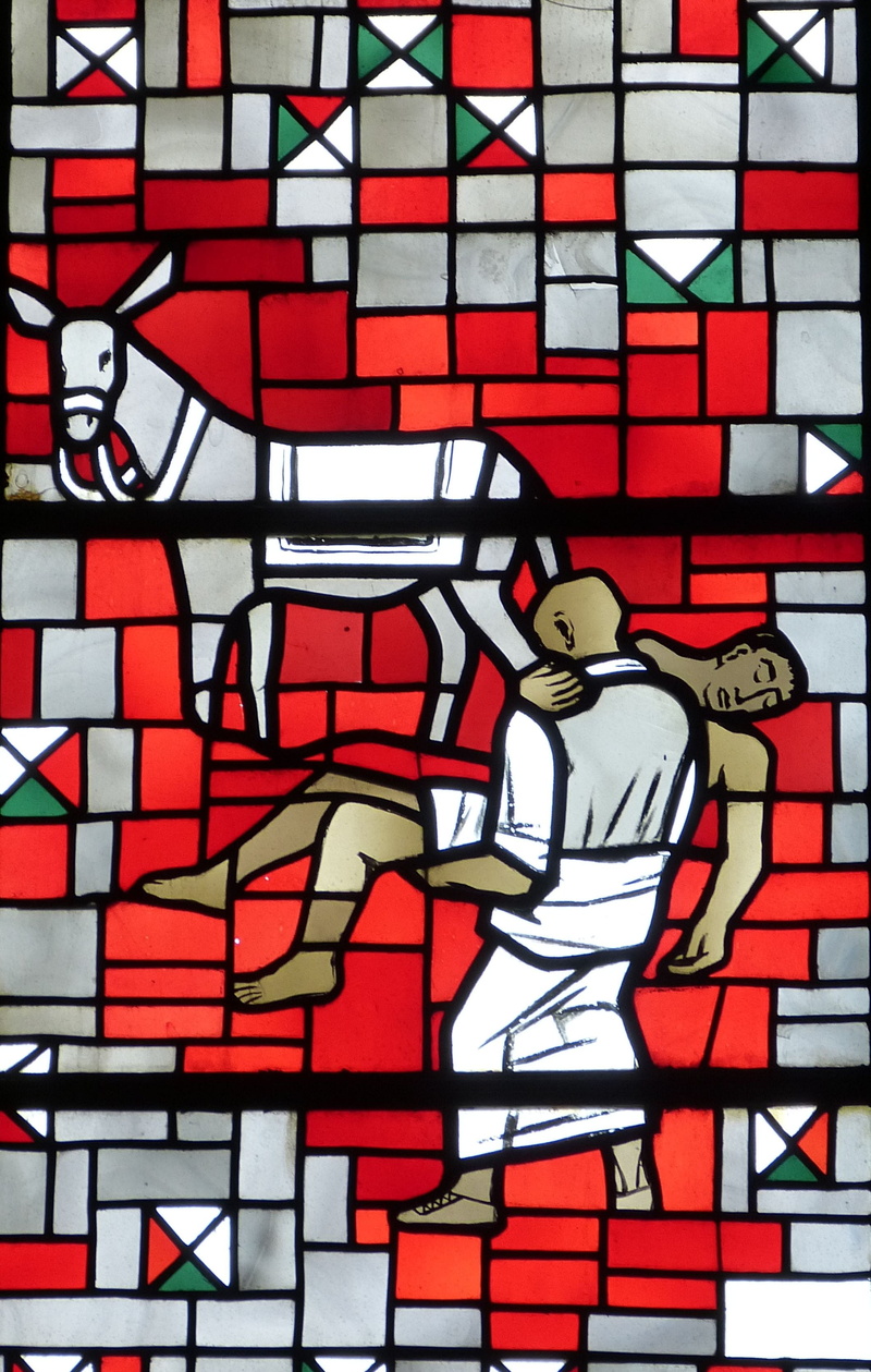 donkey, merciful, creativity, window, social, human face, help, religion, text, art and craft, bible, representation, parable, looking, one person, men