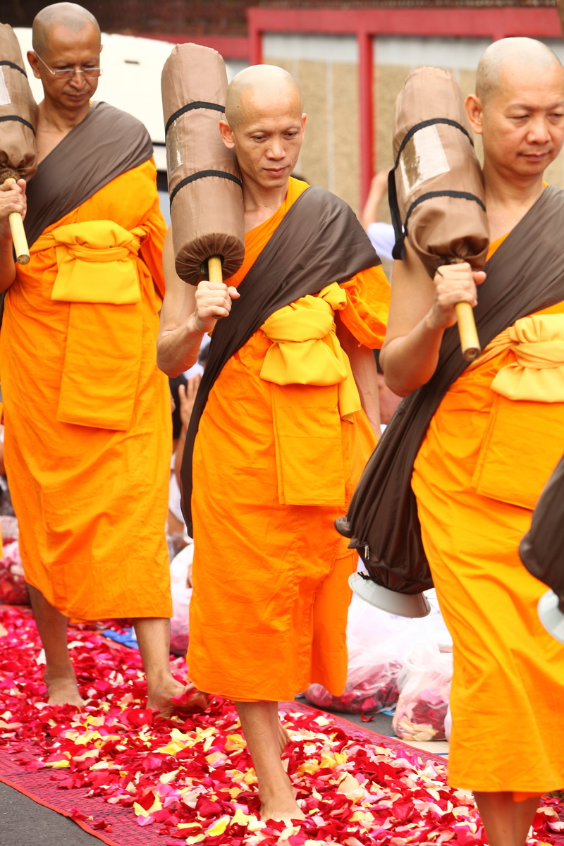 standing, day, group of people, tradition, robe, real people, walk, buddhist, ceremony, traditional clothing, wat, orange color, three quarter length, asia