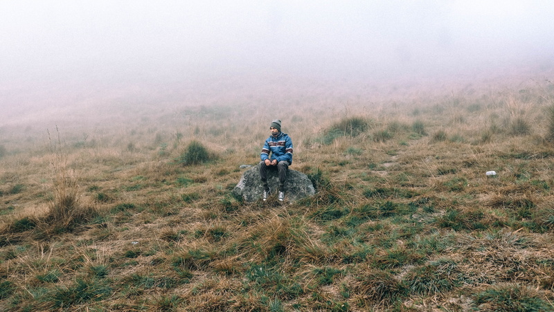 winter, warm clothing, forest, full length, 4K, fog, tree, rock, plant, adult, ranu kumbolo, indonesia, leisure activity, one person, day, grass, front view
