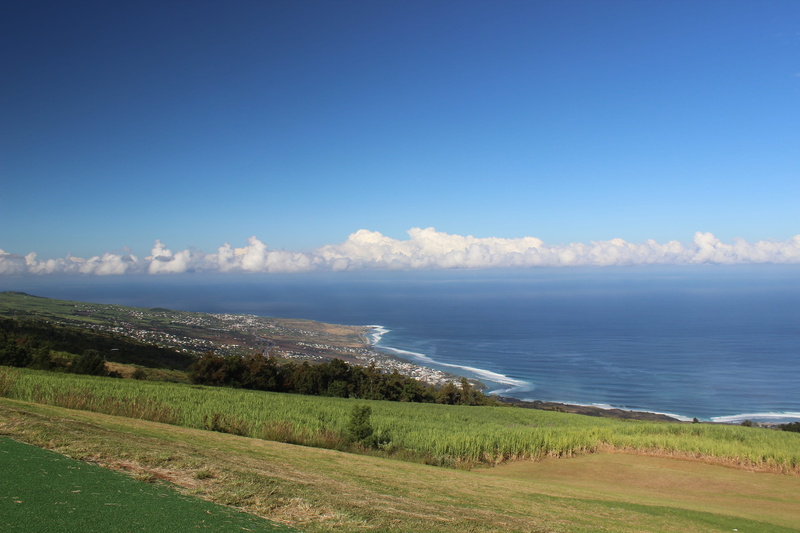 beauty in nature, landscape, tranquility, reunion island, scenics - nature, land, saint leu, blue, no people, green color, indian ocean, grass, cloud - sky