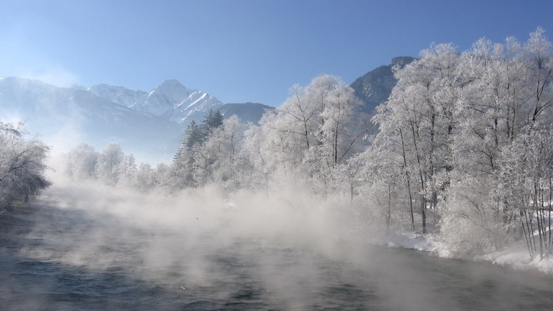 sky, cold - Temperature, nature, 1080P, haze, scenics - nature, tranquil Scene, tranquility, forest, plant, white, outdoors, winter, season, mountain Range