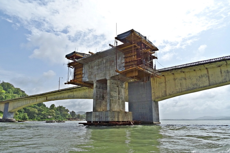 no people, river, bridge - man made structure, travel destinations, karwar, cloud - sky, connection, architecture, india, crossing, nature, engineering