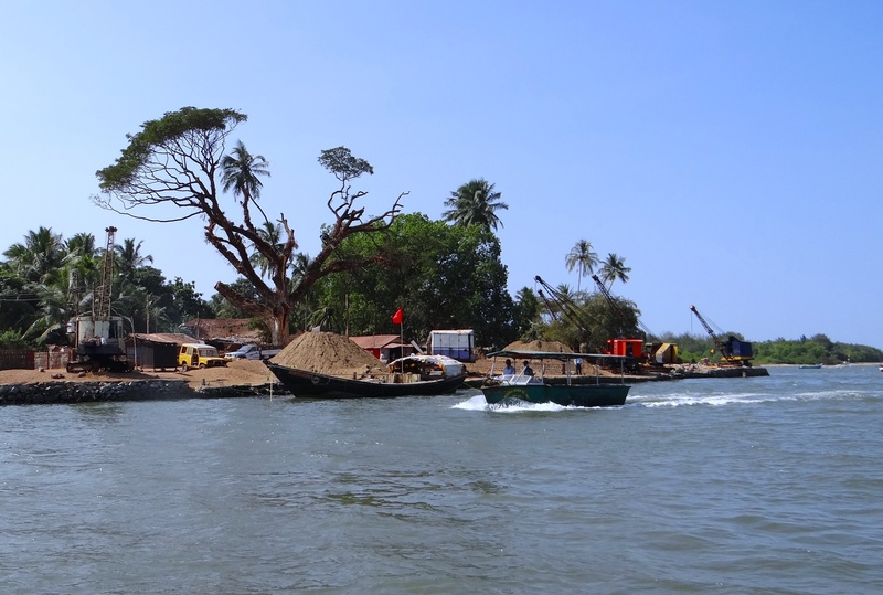 transportation, karwar, outdoors, dredging, river, nature, mode of transportation, water, sky, india, day, sand, boat, kali river, nautical vessel, tranquility