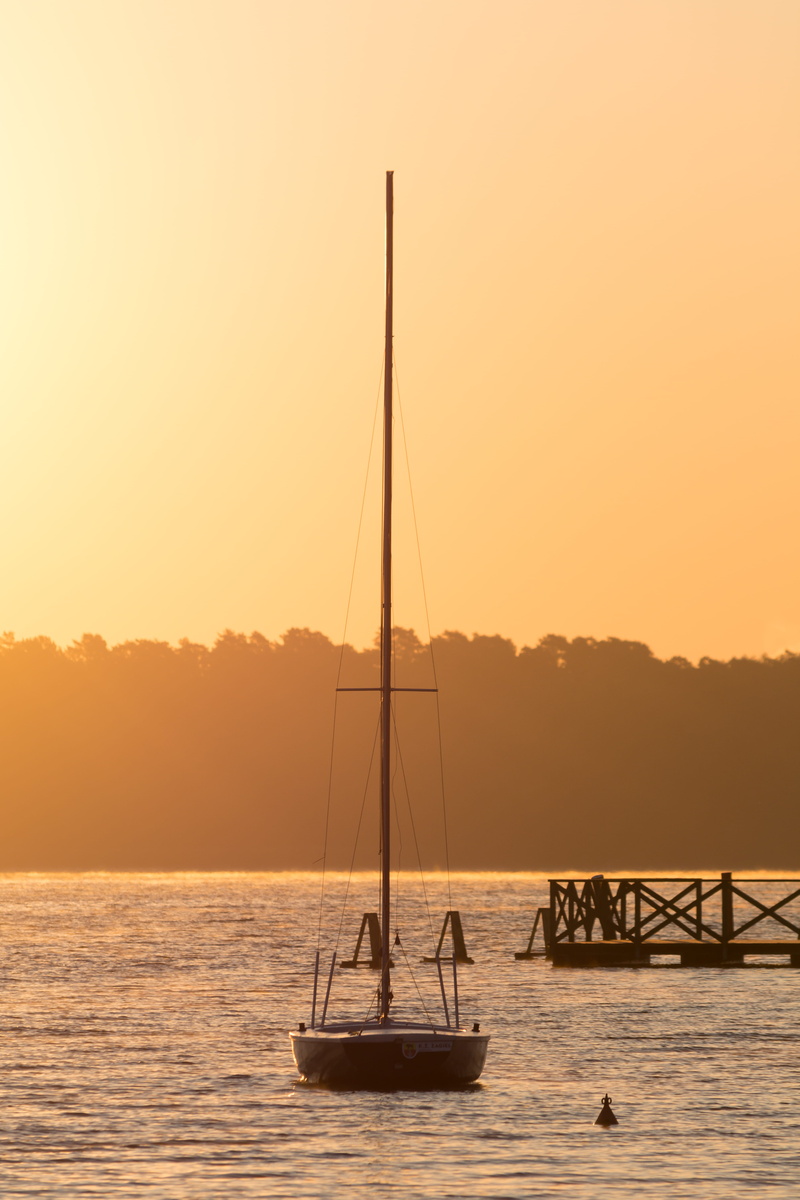 tranquility, scenics - nature, sky, mast, waterfront, 5K, good morning, yacht, yellow, water, beauty in nature, orange color, augustów, pole, tree, podlaskie