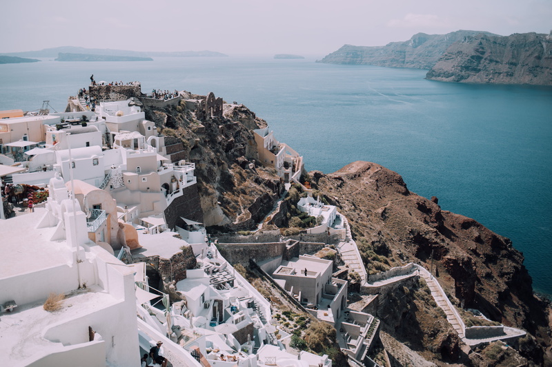 travel, sea, desert island, body, rock, greece, looking down, horizon over water, nature, no people, building, water, 5K, white house, land, island, mountain
