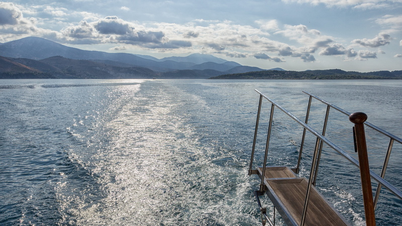 sunlight, mountain range, outdoors, railing, water, nature, sun, scenics - nature, cloud - sky, no people, cephalonia, idyllic, tranquil scene, sky, coast