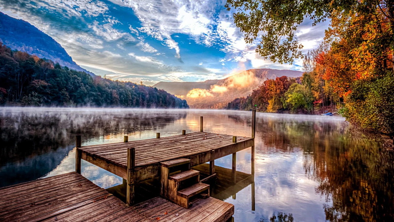 non-urban scene, outdoors, sky, plant, wood - material, forest, beautiful, tranquility, water, mountains, nature, 1080P, beauty in nature, stunning, scenics - nature