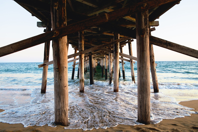 waves, water, outdoors, architecture, scenics - nature, newport beach, wood, sky, nature, 5K, sea, underneath, land, pier, wave, horizon over water, built structure