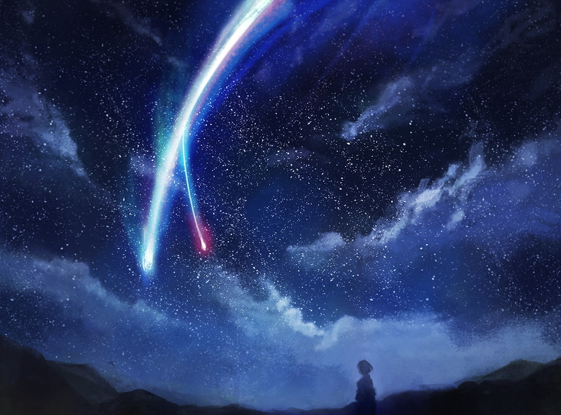 nature, galaxy, illuminated, star, Kimi No Na Wa., outdoors, Your Name., star field, Anime, 1080P, science, sky, majestic, low angle view, blue, tranquil scene