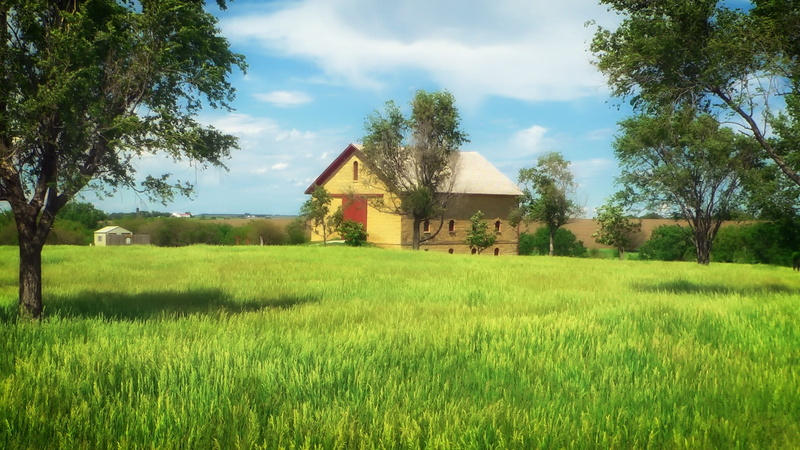 building exterior, house, scenic, 1080P, landscape, barn, tranquil scene, no people, meadow, clouds, agriculture, nature, outside, growth, sky, pasture