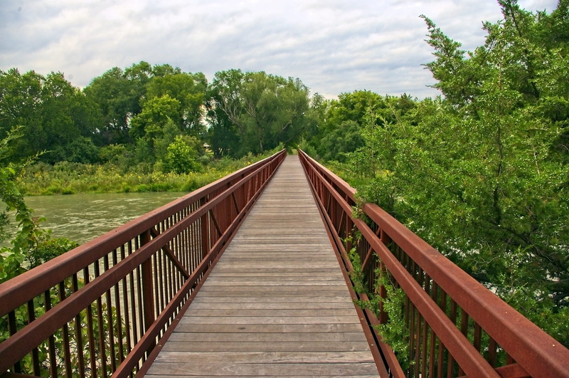 long, walkway, bridge, river, nature, middle loup river footbridge, forest, day, walking, bridge - man made structure, hiking, pedestrian, connection, architecture