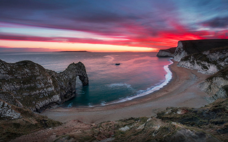 red, sky, laptops, horizon over water, tranquil scene, desktop, motion, power in nature, hd, nice, rock, scenics - nature, mobile, rock formation, beach