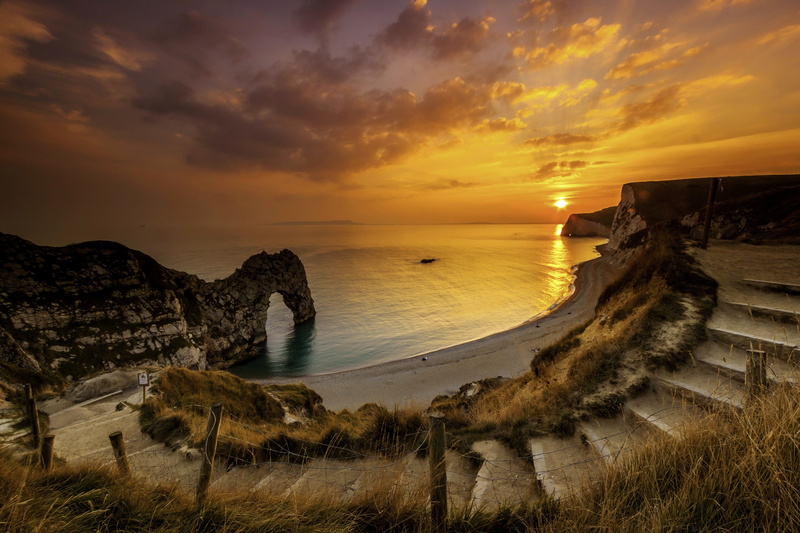 water, sky, 4K, durdle door, no people, land, tranquil scene, tranquility, rock - object, cloud - sky, rock, beach, scenics - nature, horizon, nature