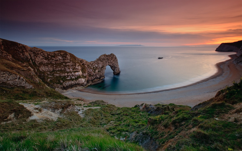cloud - sky, summer, rock - Object, no people, durdle, uK, rock formation, scenics - nature, cliff, rock, outdoors, sunset, atlantic Ocean, travel, wave