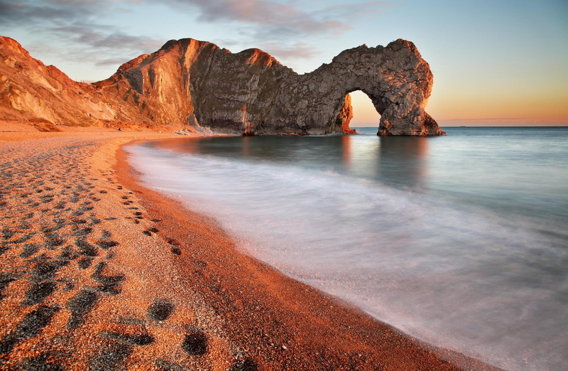 sea, 1080P, tranquil scene, beach, rock - object, Seascape, United Kingdom, rock formation, door, durdle, Nature, England, sunset, tranquility, natural arch