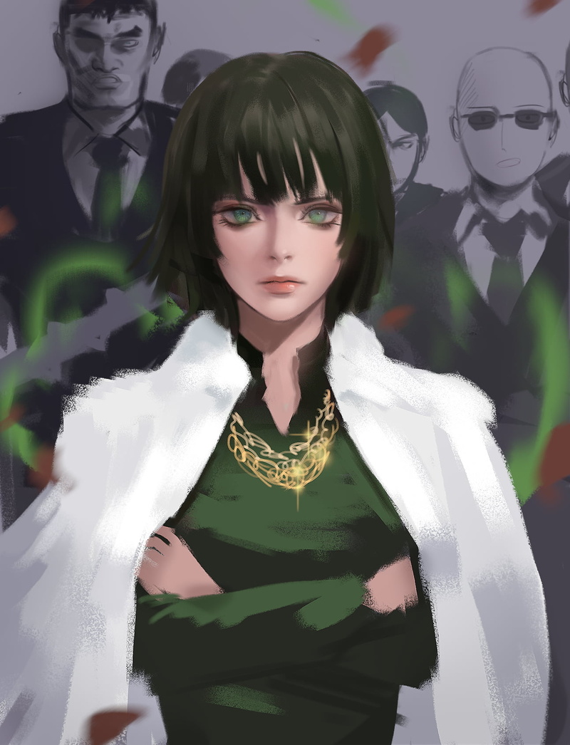 720P, anime girls, Fubuki, black hair, Saitama, anime, green eyes, One-Punch Man