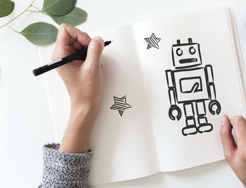 human hand, lifestyle, robot, mockup, indoor, communication, write, text, activity, hand, ballpoint, art and craft, sketchpad, western script, 1080P, studio shot