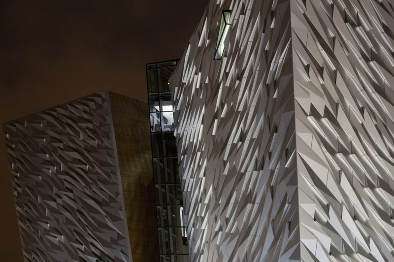 built structure, glass - material, attraction, reflection, wall - building feature, pattern, crane, northern, titanic, monument, belfast, ireland, shipyard