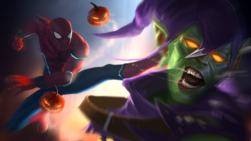 Marvel, Art, Peter Parker, Spider Man, Fight, Norman Osborn, Green Goblin, 4K, Comics