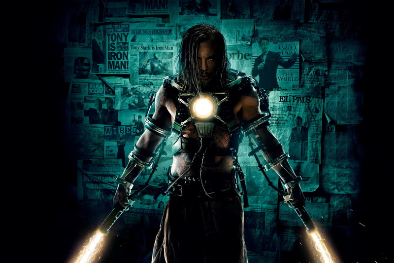 Mickey Rourke, fiction, Newspapers, Iron man, costume, Ivan Vanko, sparks, current, comic, 2 Iron Man 2, energy, in the dark, clippings, poster, tattoo