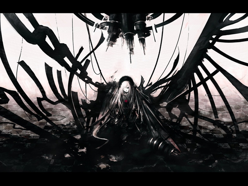 black And White, black Color, Rozen Maiden, character, indoors, reflection, fictional, nature, 1080P, day, Evil, Anime, Black and White, branch, Devil