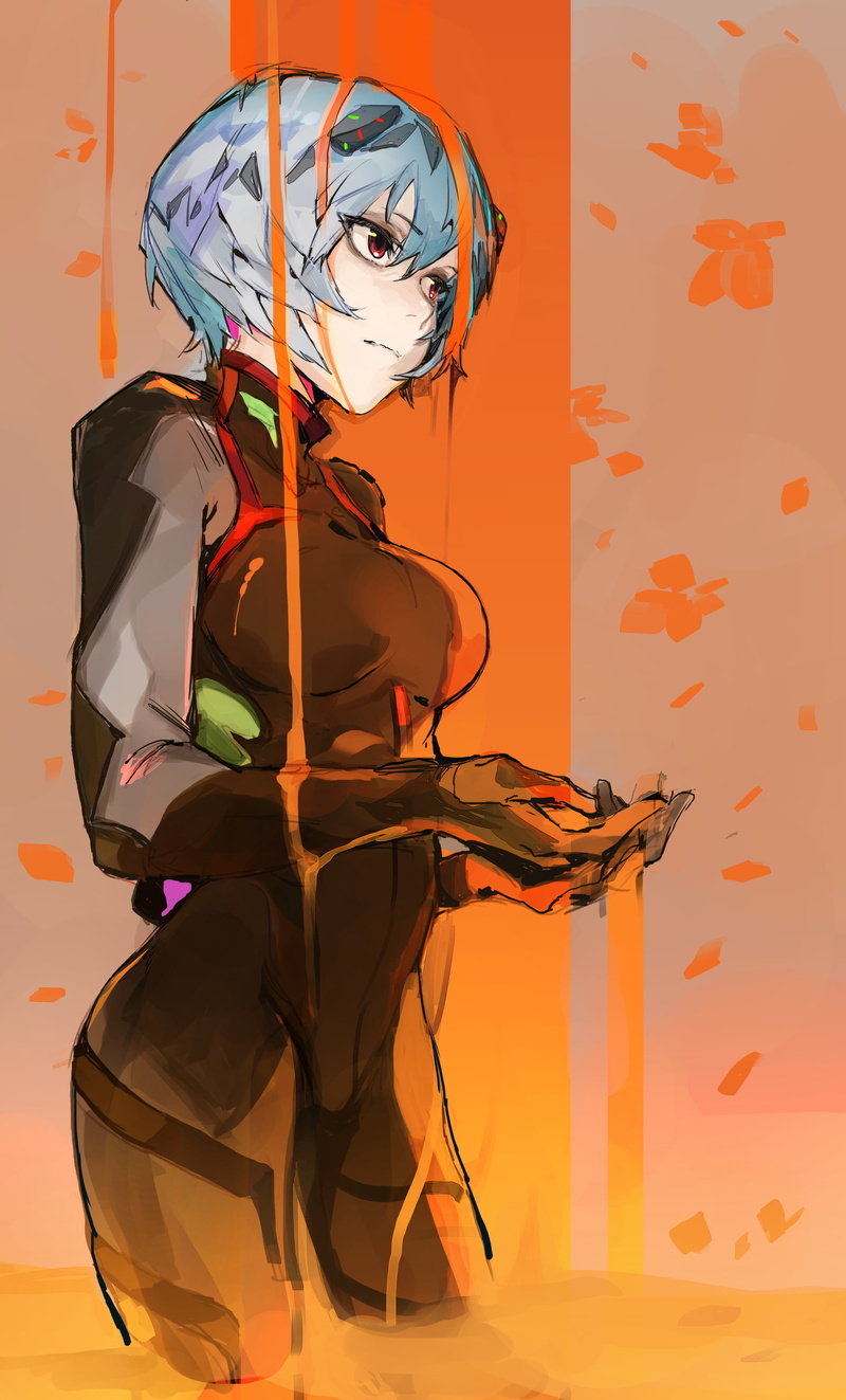 anime, 2K, Hirannko, Ayanami Rei, simple background, Neon Genesis Evangelion, anime girls