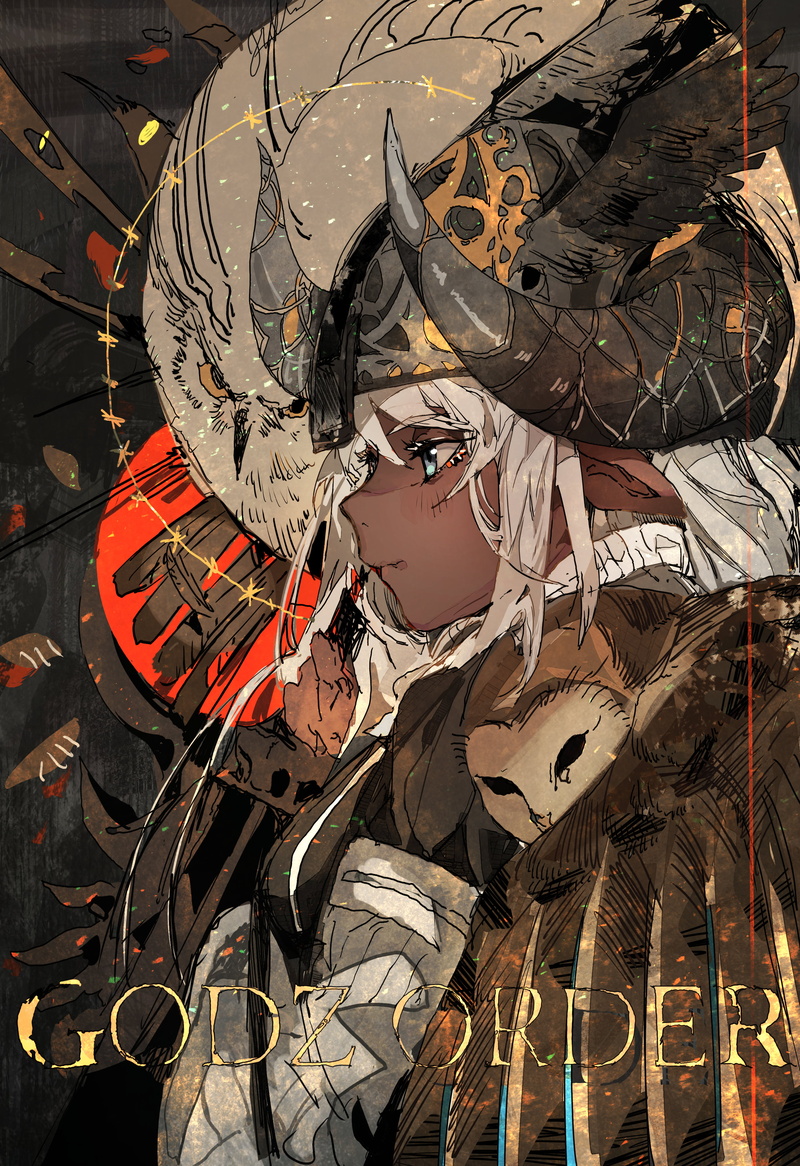 anime, Hirannko, horns, 4K, elf ears, dark skin, digital art, anime girls