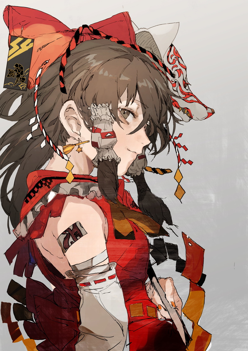 anime, anime girls, Hakurei Reimu, digital art, 4K, simple background, Hirannko, Touhou