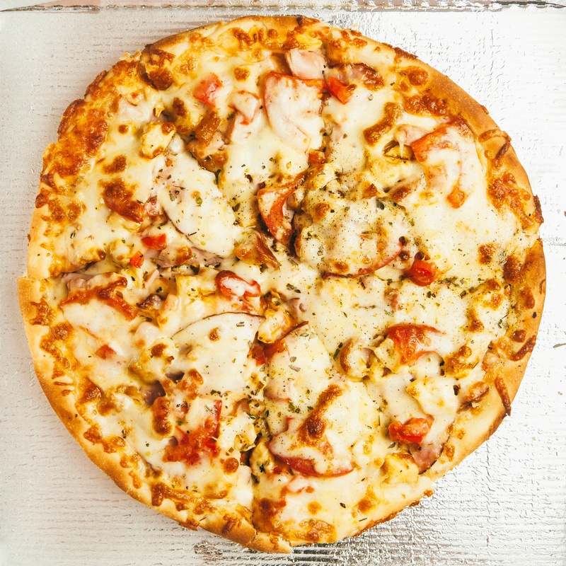 serving size, directly above, pizza, round, garnish, delicious, box, white, unhealthy eating, snack, slice, fast food, table, italian food, wood - Material