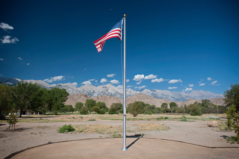 mountain, california, environment, eastern sierras, national icon, lone pine, flag, 4K, patriotic, sunlight, no people, pole, patriotism, american flag