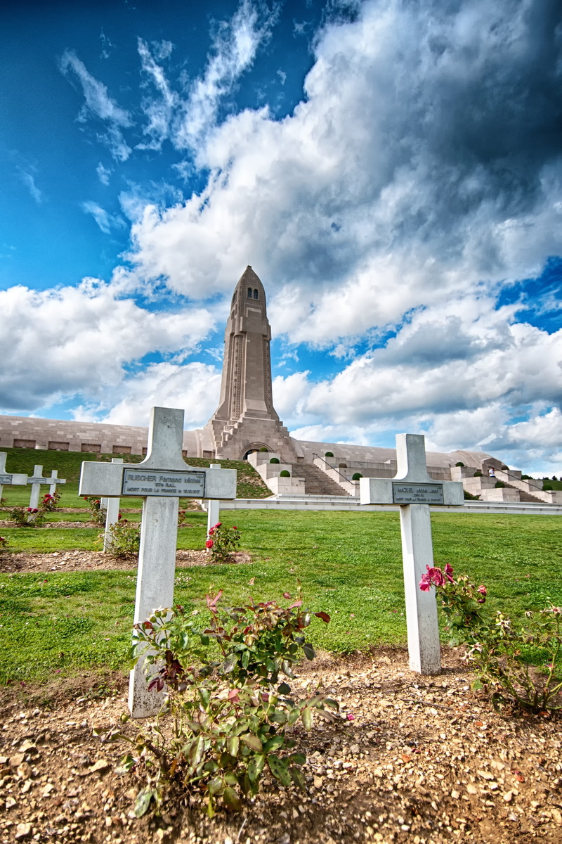 bunker, douaumont, grass, history, belief, tombstone, 1918, graves, architecture, cross, sky, ossuary, religion, cemetery, no people, cloud - sky, verdun