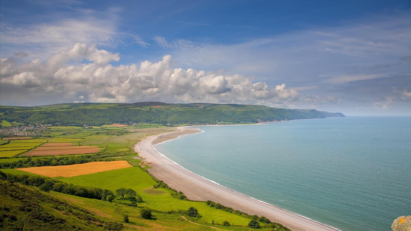 villages, beach, 1080P, engl, bossington, nature and landscapes, clouds, fields, clean