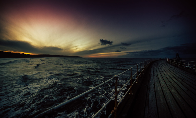 outdoors, no people, rays, railing, 5K, night, horizon, sunset, dark, storm, sky, bridge, environment, dusk, near, motion, dock, dramatic sky, beach, pier