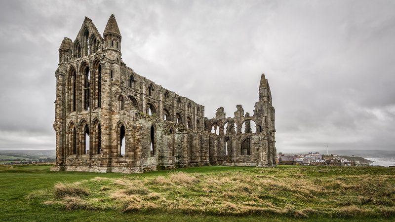 building exterior, ancient, landscape, abbey, gothic, history, no people, the past, damaged, ruin, 5K, bram stoker, old ruin, building, yorkshire, architecture