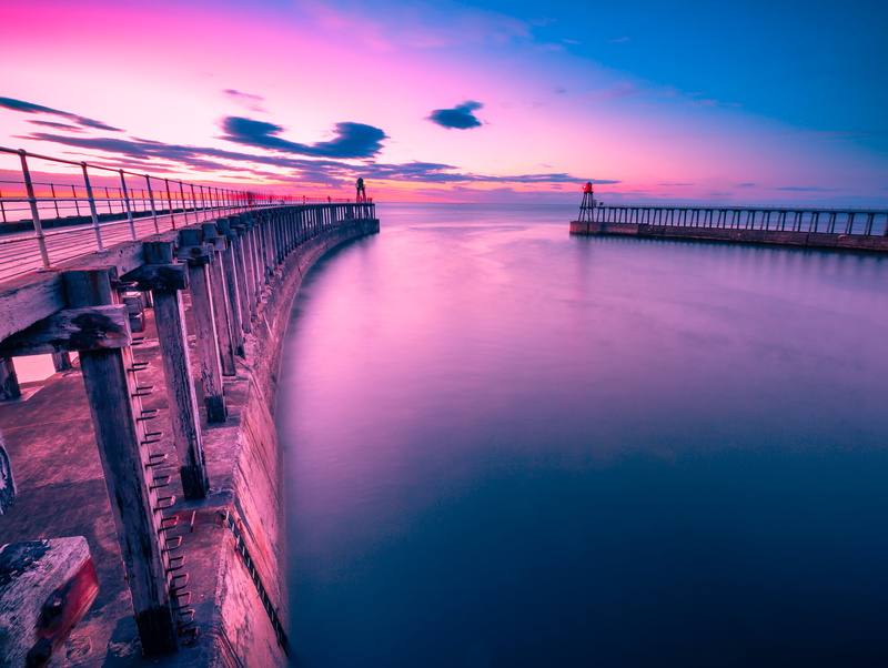 docks, two, amazing, person, water, 4K, colours, sunset, whitby, calm, Entrance, near, artist, travel, sea, standing, explore, yorkshire, nature, bridge