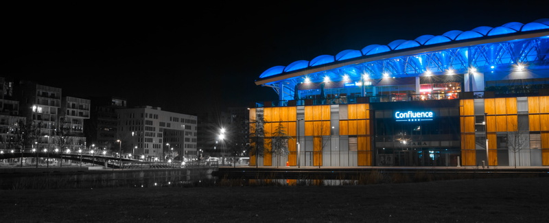 building exterior, street light, nightlife, onlylyon, architecture, business, monlyon, confluence, connection, illuminated, building, transportation, dark