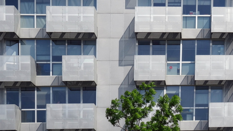 windows, lines, financial district, no people, full frame, outdoors, Balcony, building, office, nature, tree, office building exterior, Lyon, reflection
