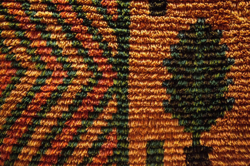 horizontal, thread, orange, handicraft, indoors, detail, closeup, decorative, pattern, design, decoration, 5K, knitting, textured, rya, brown, material