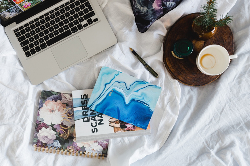 still life, food and drink, full, macbook, 4K, bed, wireless technology, technology, creativity, calendar, art and craft, floral pattern, notebooks, pillows