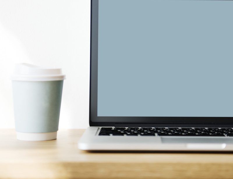 warmth, technology, laptop, monitor, mock up, chocolate, mockup, no people, computer monitor, blank, business, wireless, digital, copy space, coffee cup