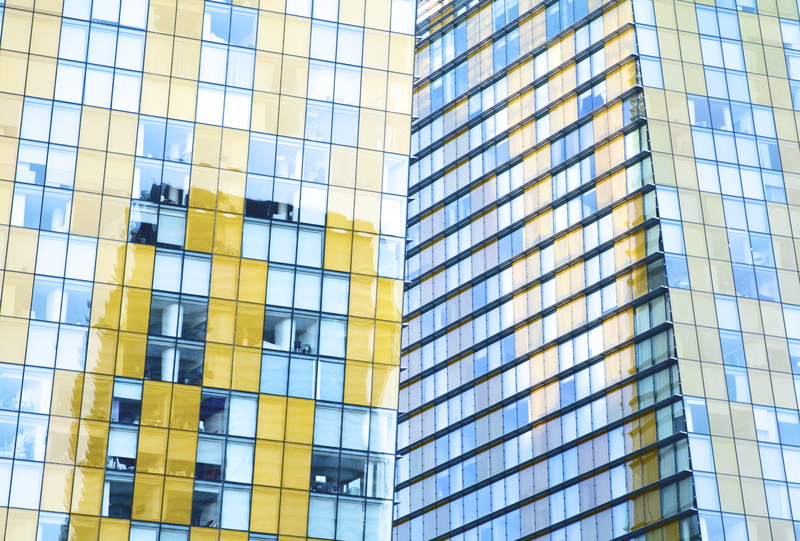 outdoors, building, veer towers, yellow, glass, city, office building exterior, las vegas, office, financial district, glass - material, reflection, sky