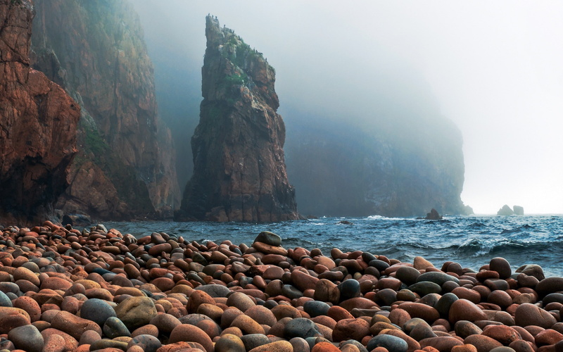 stones, coast, nature, 2K, cliff, sea, Russia, Vitaly Burke