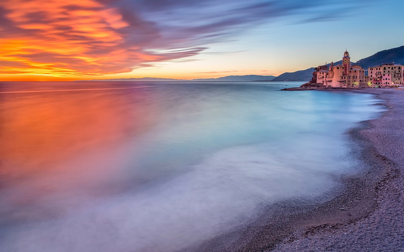 Camogli, Dusk, Italy, Sea, 1080P, Buildings