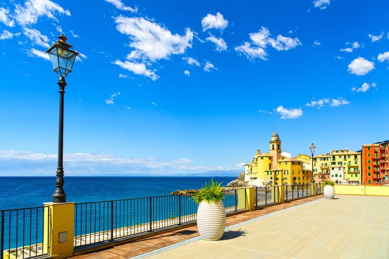 Camogli, travel, Liguria, 5K, basilica, shore, sea, beach, Italy, promenade